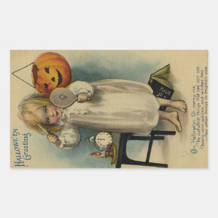 Sticker Rectangulaire Halloween Salutation fille Combing cheveux Vintage