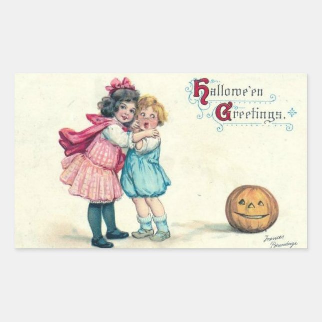 Sticker Rectangulaire Hallowe'en Salutations Enfants et Citrouille Vinta (Devant)