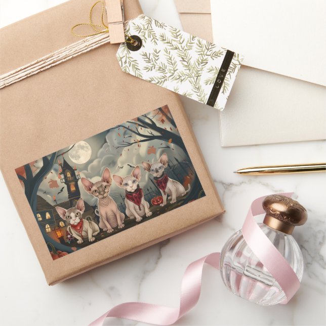 Sticker Rectangulaire Halloween sphynx chats Éffrayant (Cadeaux)