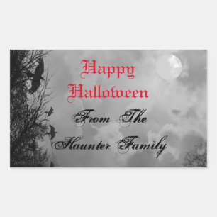 Sticker Rectangulaire Halloween sur mesure avec corbeau de Pleine lune