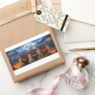 Sticker Rectangulaire Halloween Tibétain Mastiff Éffrayant