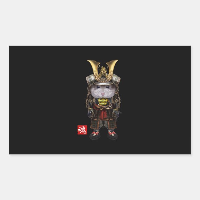 Sticker Rectangulaire Hamster Gris Avec Samurai Japonais (Devant)