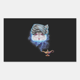 Sticker Rectangulaire Hamster Gris Comme Esprit Assistant Avec Magie