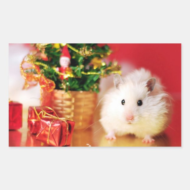 Sticker Rectangulaire Hamster Kokolinka avec arbre de Noël (Devant)