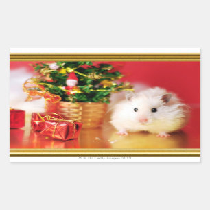 Sticker Rectangulaire Hamster Kokolinka avec l'arbre de Noël