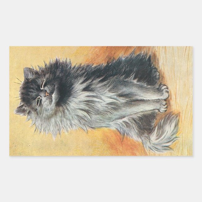 Sticker Rectangulaire Happy Grey Long Haired Cat Image par Louis Wain (Devant)