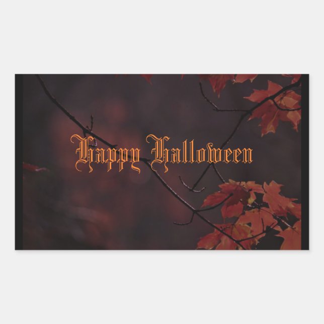 Sticker Rectangulaire Happy Halloween feuillage d'automne (Devant)