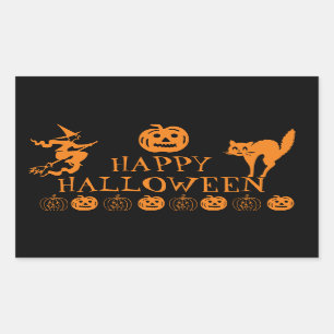 Sticker Rectangulaire Happy Halloween noir orangé décoration éffrayante