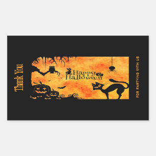 Sticker Rectangulaire Happy Halloween Silhouette Black Cat Merci
