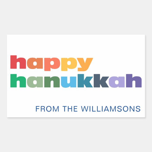 Sticker Rectangulaire Happy Hanoukka Simple Rainbow Typographie personna (Devant)