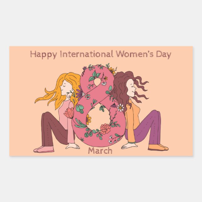 Sticker Rectangulaire Happy International Women's Day (8 March) (Devant)