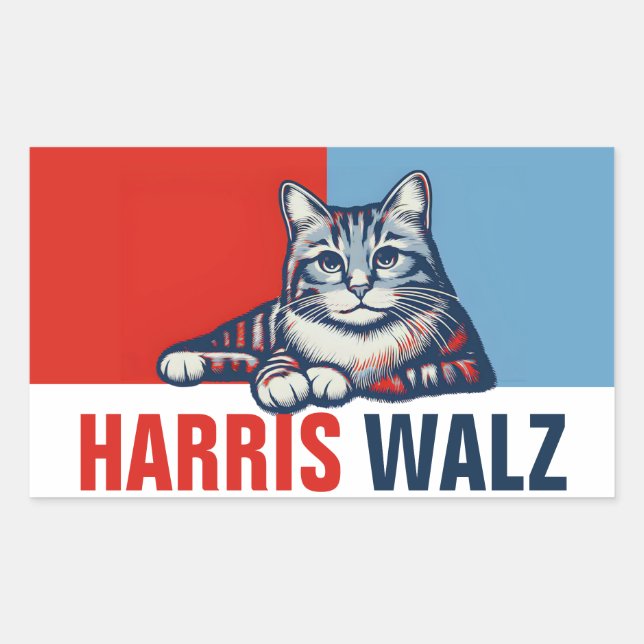 Sticker Rectangulaire Harris Walz 2024 Manifestement Red Blue Cat (Devant)
