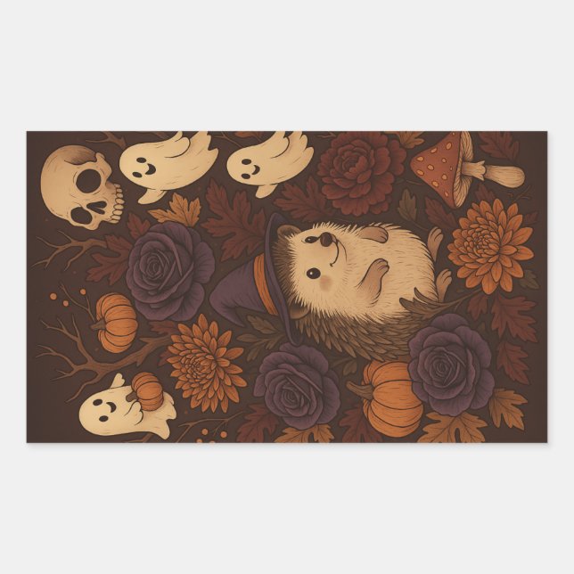 Sticker Rectangulaire haunted woods hedgehog halloween (Devant)