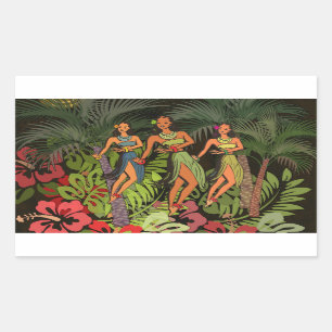 Sticker Rectangulaire Hawaii Aloha Palm Hula Art Design
