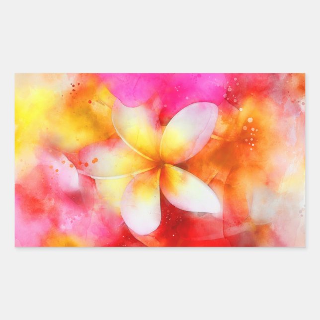 Sticker Rectangulaire Hawaiian Plumeria à Neon Pink, Yellow, et White (Devant)