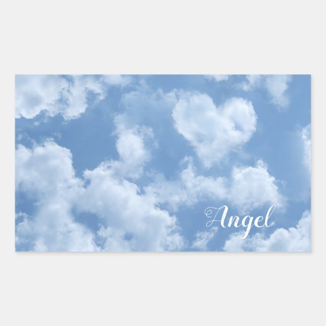 Sticker Rectangulaire Heart Cloud Ciel mignon Moderne Bleu Personnalisé  (Devant)