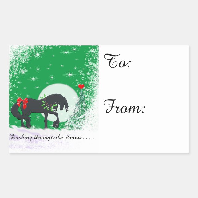 Sticker Rectangulaire Heart Horses VI Holiday (Holiday Tree) (Devant)