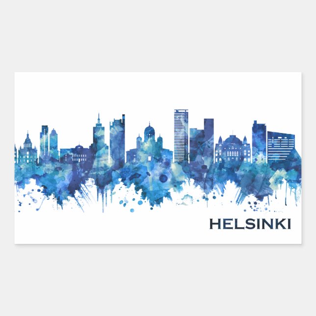 Sticker Rectangulaire Helsinki Finlande Skyline Blue (Devant)
