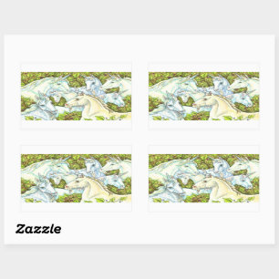 Sticker Rectangulaire HERDE UNICORN MÉDIÉVAL, CHEVAUX, Imaginaire DE LA