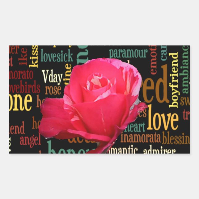 Sticker Rectangulaire Heureuse Sainte-Valentin Aux Roses Rouges Élégante (Devant)