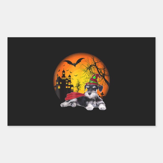 Sticker Rectangulaire heureux halloween schnauzer chiens miniatures hall (Devant)