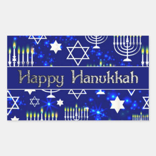 Sticker Rectangulaire Heureux Hanoukka Menorah