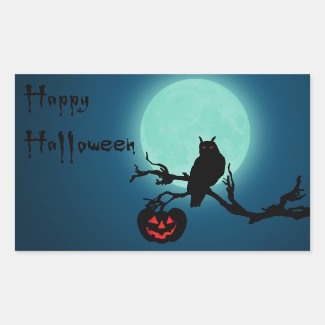 Sticker Rectangulaire Hialloween Night Citrouille Owl (Devant)
