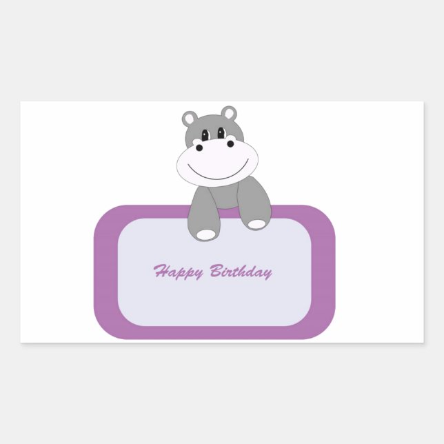 Sticker Rectangulaire Hippo Joyeux anniversaire (Devant)