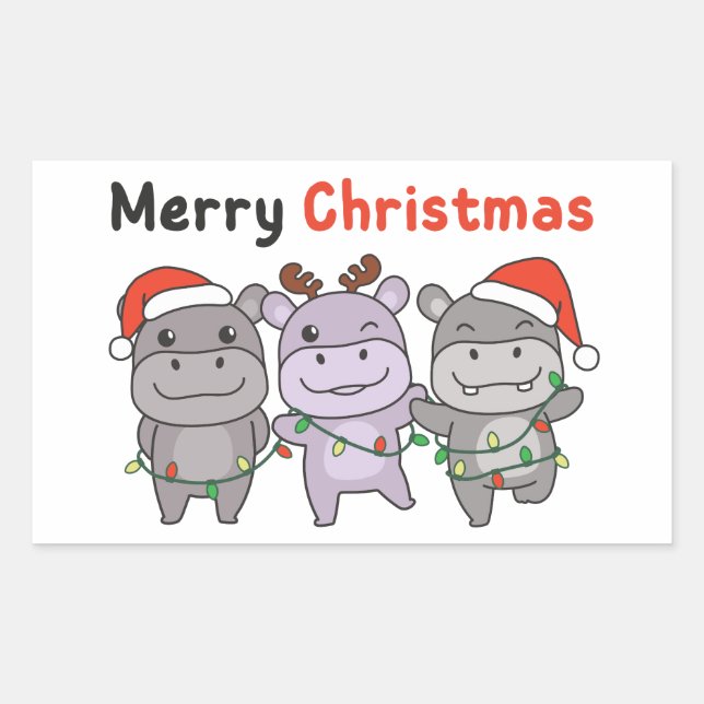 Sticker Rectangulaire Hippo Joyeux Noël Chiens de Noël (Devant)
