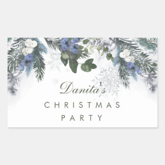 Sticker Rectangulaire Hiver Blanc Bleu Pin de Noël Personnalisé