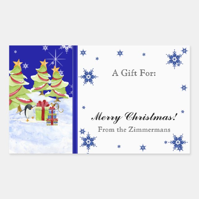 Sticker Rectangulaire Hivernal Whimsy mignonne bébé pingouin dans l'étoi (Devant)