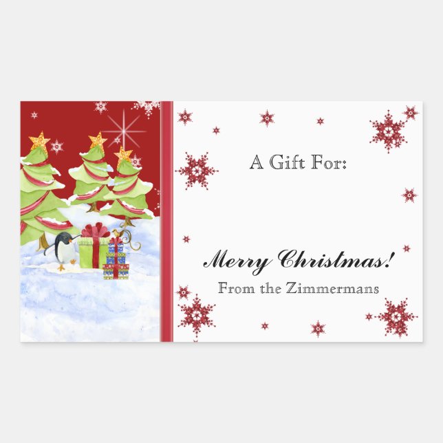 Sticker Rectangulaire Hivernal Whimsy mignonne bébé pingouin dans l'étoi (Devant)