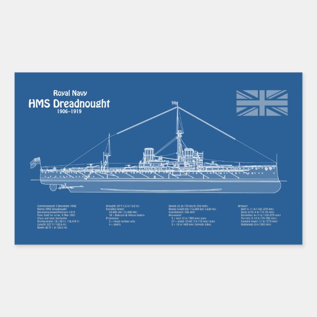 Sticker Rectangulaire HMS Dreadnoud - Plan d'expédition ABD (Devant)