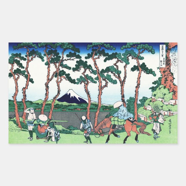Sticker Rectangulaire Hodogaya sur le Tokaido Katsushika Hokusai (Devant)