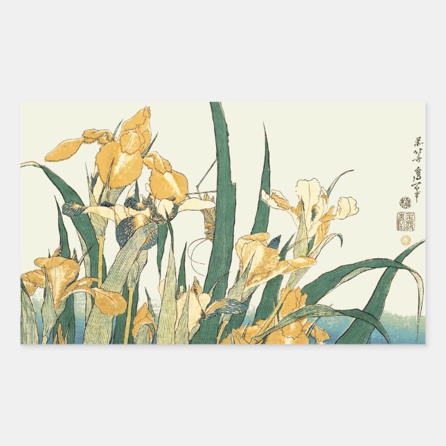 Sticker Rectangulaire Hokusai grasshopper et iris Japon (Devant)