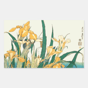 Sticker Rectangulaire Hokusai Sauterelle Iris Impression Vintage : Japon