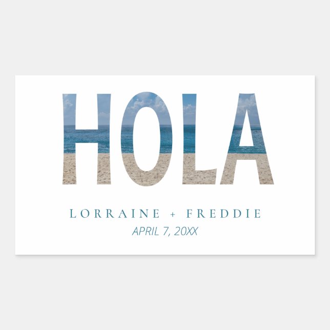 Sticker Rectangulaire Hola Welcome Mexico Beach Photo Mariage (Devant)