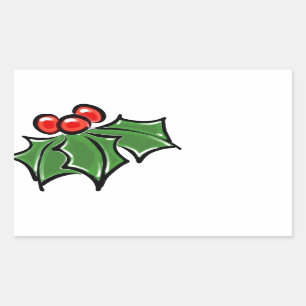 Sticker Rectangulaire Holly Feuilles, Holly baies, fun vacances botaniqu