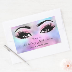 Sticker Rectangulaire Holographe artiste maquillage de cils roses