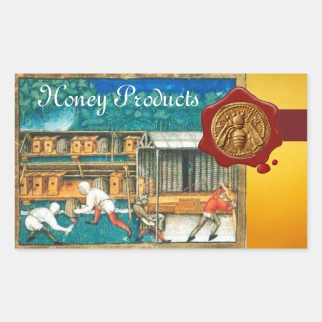 STICKER RECTANGULAIRE HONEY BEE, BEEKEEPER RED WAX SEAL (Devant)