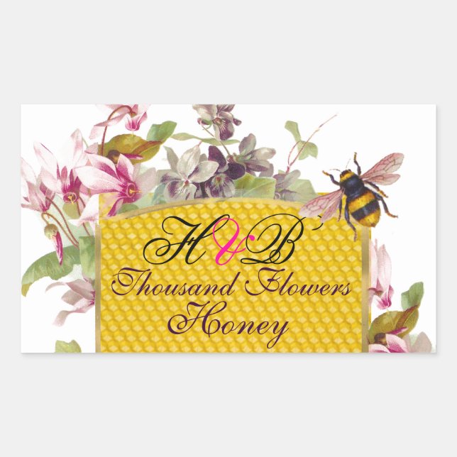 STICKER RECTANGULAIRE HONEY BEE, CYCLAMEN ROSE FLEURS DE L'APPAREIL MONO (Devant)