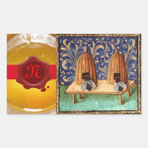 STICKER RECTANGULAIRE HONEY BEE, MONOGRAMME DE SCEAU DE CIRE ROUGE