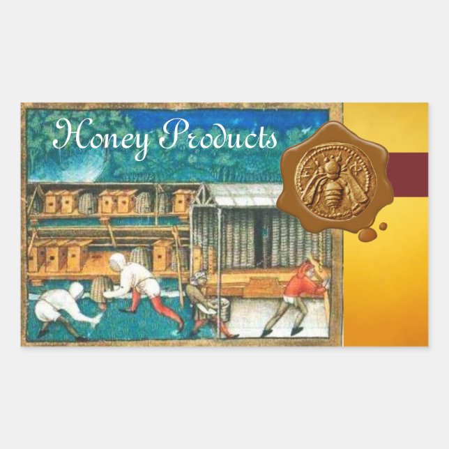 STICKER RECTANGULAIRE HONEY BEE, OEUVRE SCEAU BROWN DE CIRE (Devant)