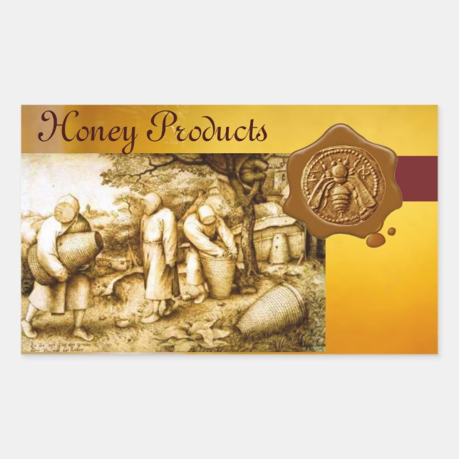 STICKER RECTANGULAIRE HONEY BEE, SCEAU DE CIRE BROWN (Devant)