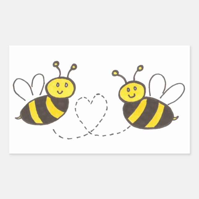 Sticker Rectangulaire Honey Bees with Heart (Devant)