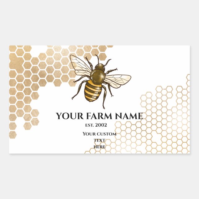 Sticker Rectangulaire Honeypeb Bee Farm apiculteur Apiariste abeilles bu (Devant)