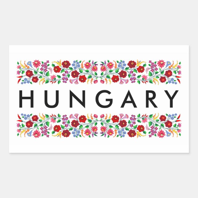 Sticker Rectangulaire hongrie nom du symbole du pays texte motif folklor (Devant)