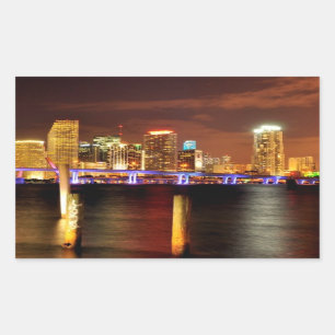 Sticker Rectangulaire Horizon de Miami la nuit, la Floride