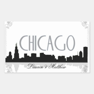 Sticker Rectangulaire Horizon noir et blanc de Chicago