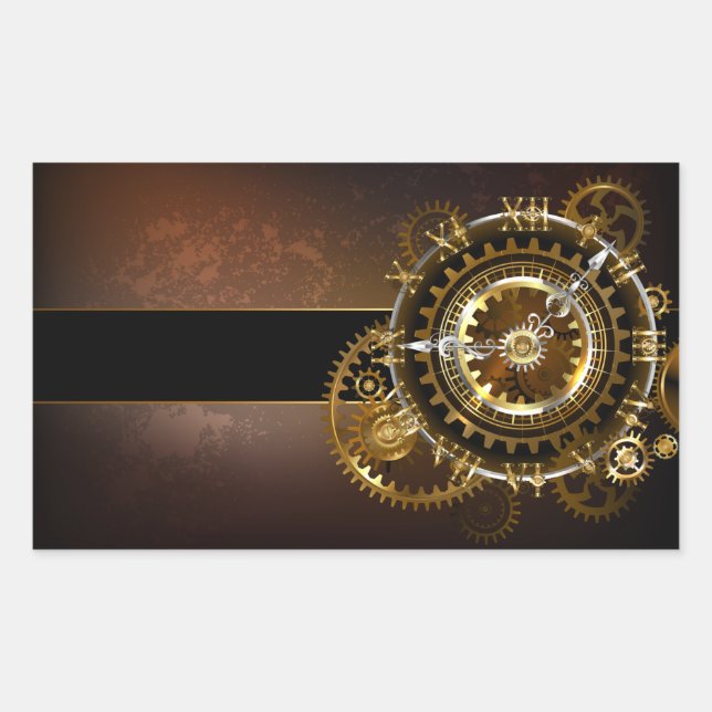 Sticker Rectangulaire Horloge Steampunk avec des engrenages anciens (Devant)